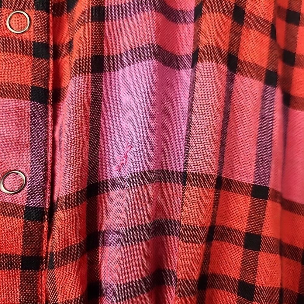 Free People Pacific Dawn Plaid Shirt Womens Size MED Drawstring Waist Snap Front - Picture 6 of 10